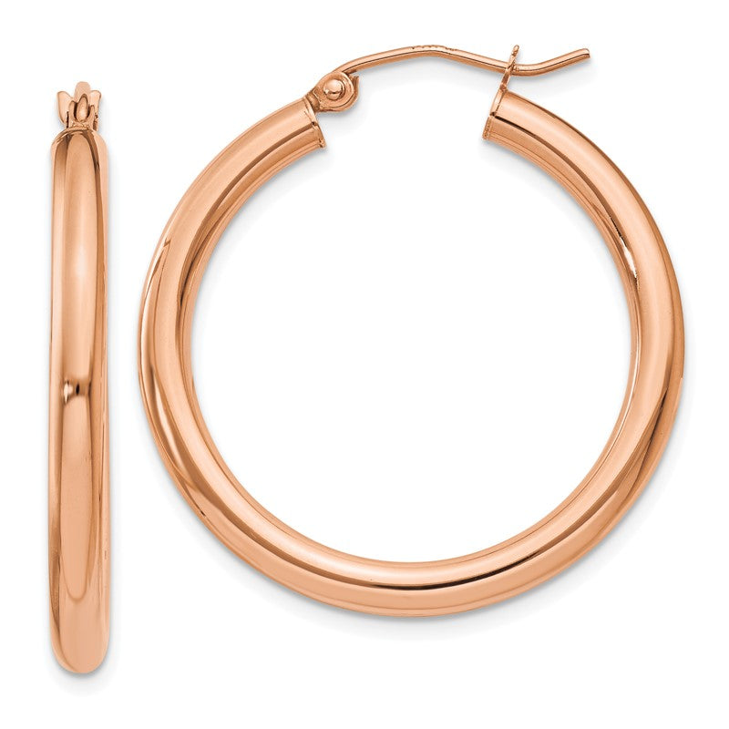 14k Rose Gold 3x30mm Polished Lightweight Tube Hoop Earrings T1006
