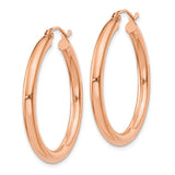 14k Rose Gold 3x30mm Polished Lightweight Tube Hoop Earrings T1006