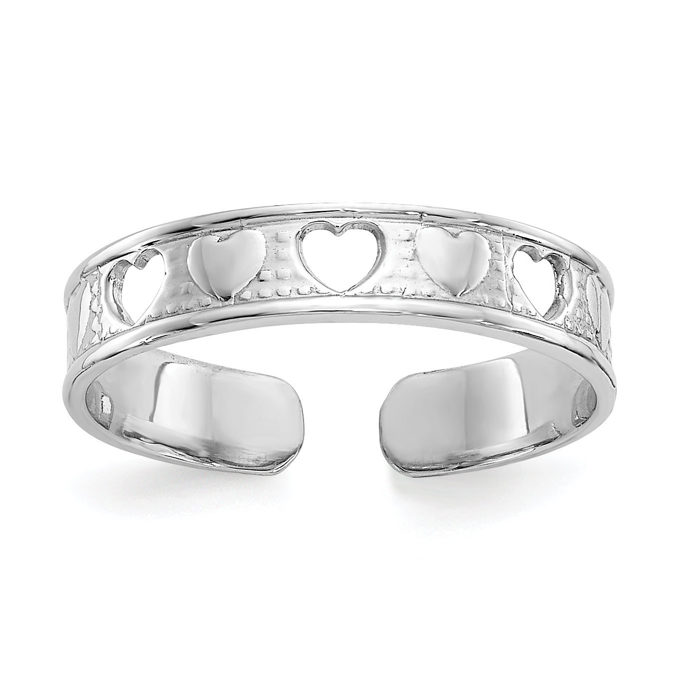 14k White Gold Polished with Hearts Toe Ring K5106