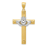 14k Two-tone Large Claddagh Cross Pendant D3498