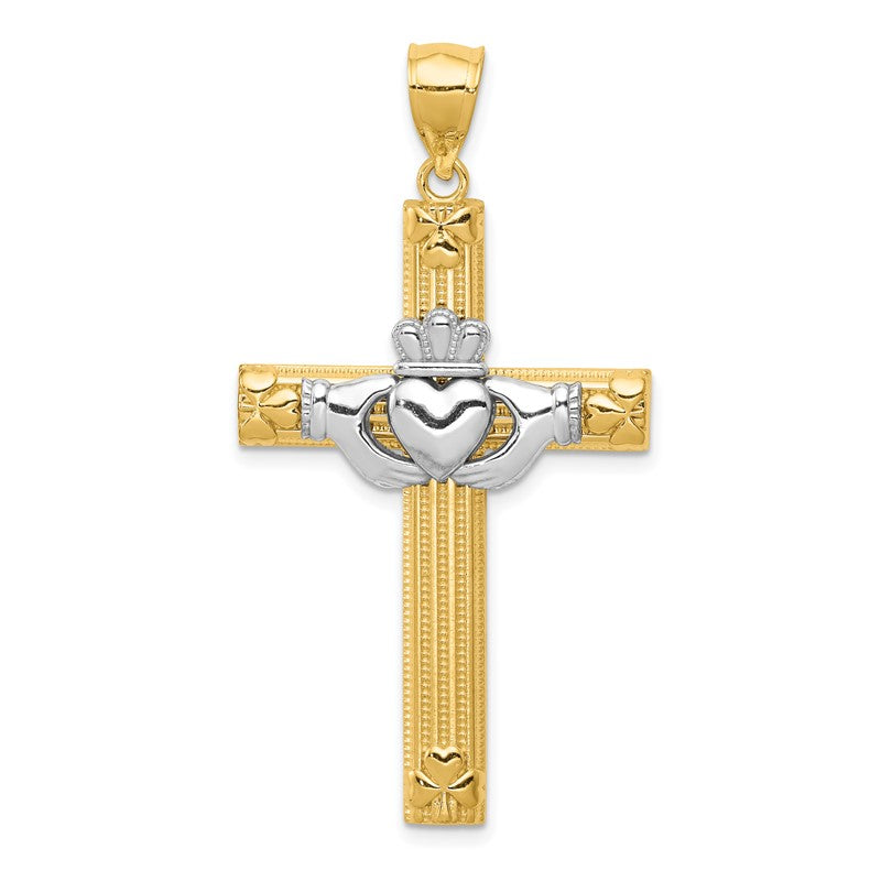 14k Two-tone Large Claddagh Cross Pendant D3498