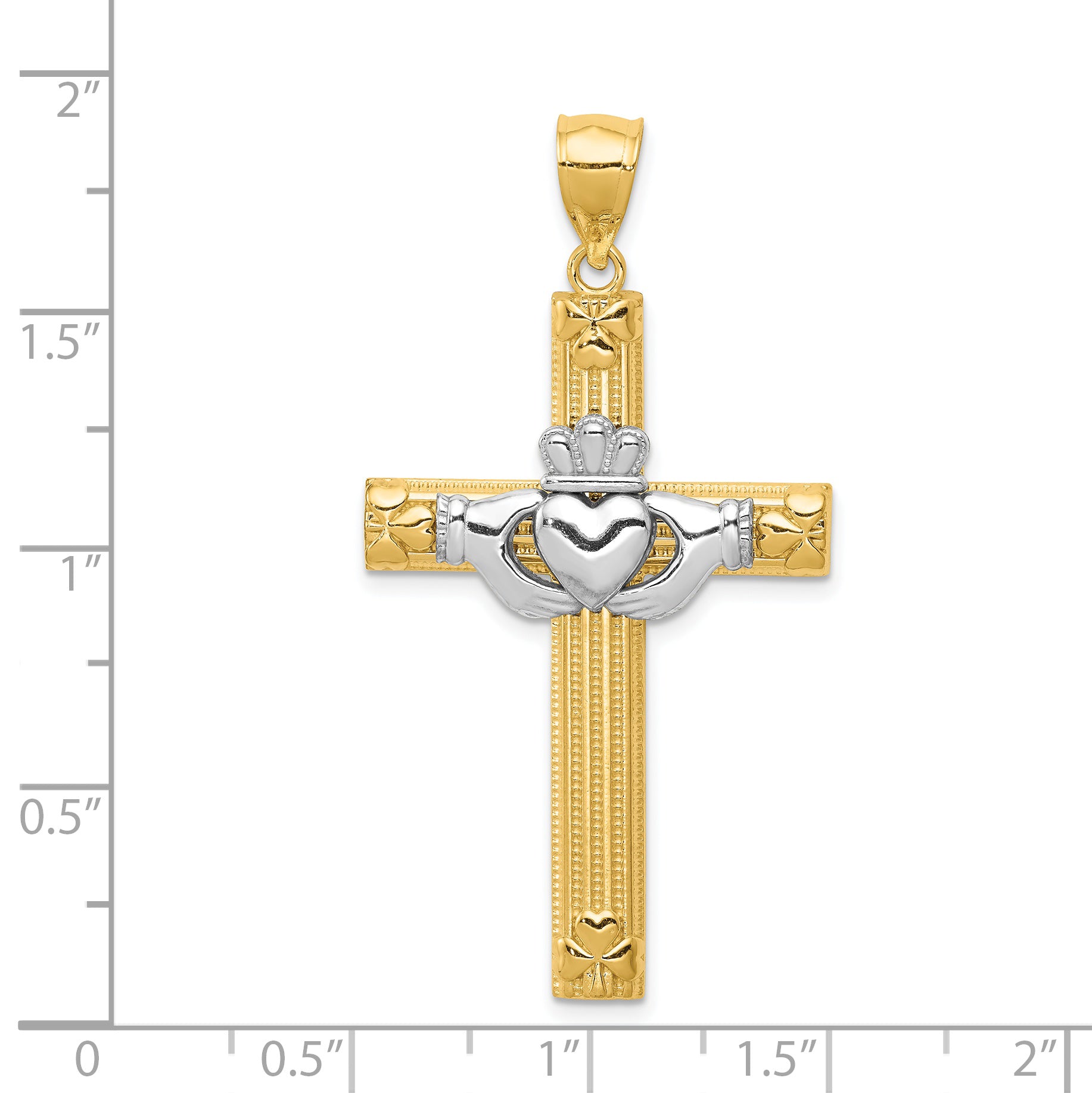 14k Two-tone Large Claddagh Cross Pendant D3498