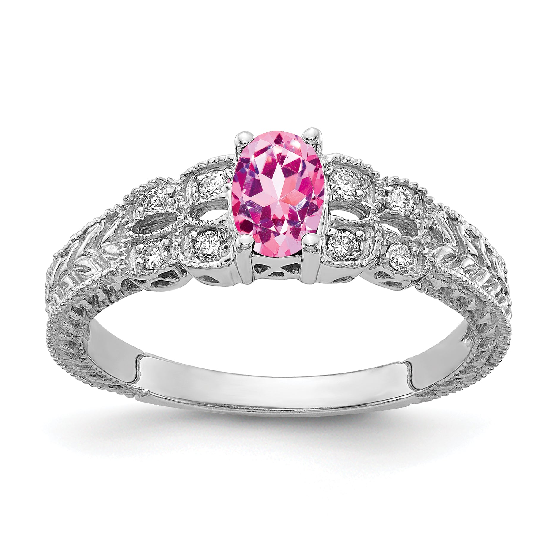 14k White Gold 6x4mm Oval Pink Sapphire VS Diamond ring Y2065SP/VS