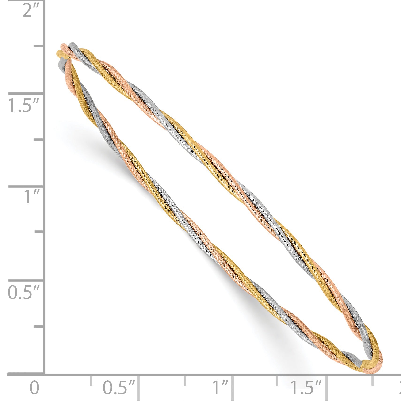 14k Tri-color Polished Diamond-cut Twisted 2.00mm Slip-on Round Bangle Bracelet DB575