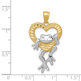 14k and White Rhodium Diamond-cut Frog in Heart Pendant K3293