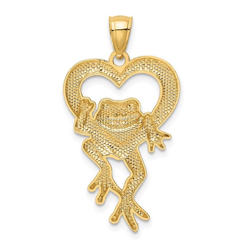 14k and White Rhodium Diamond-cut Frog in Heart Pendant K3293