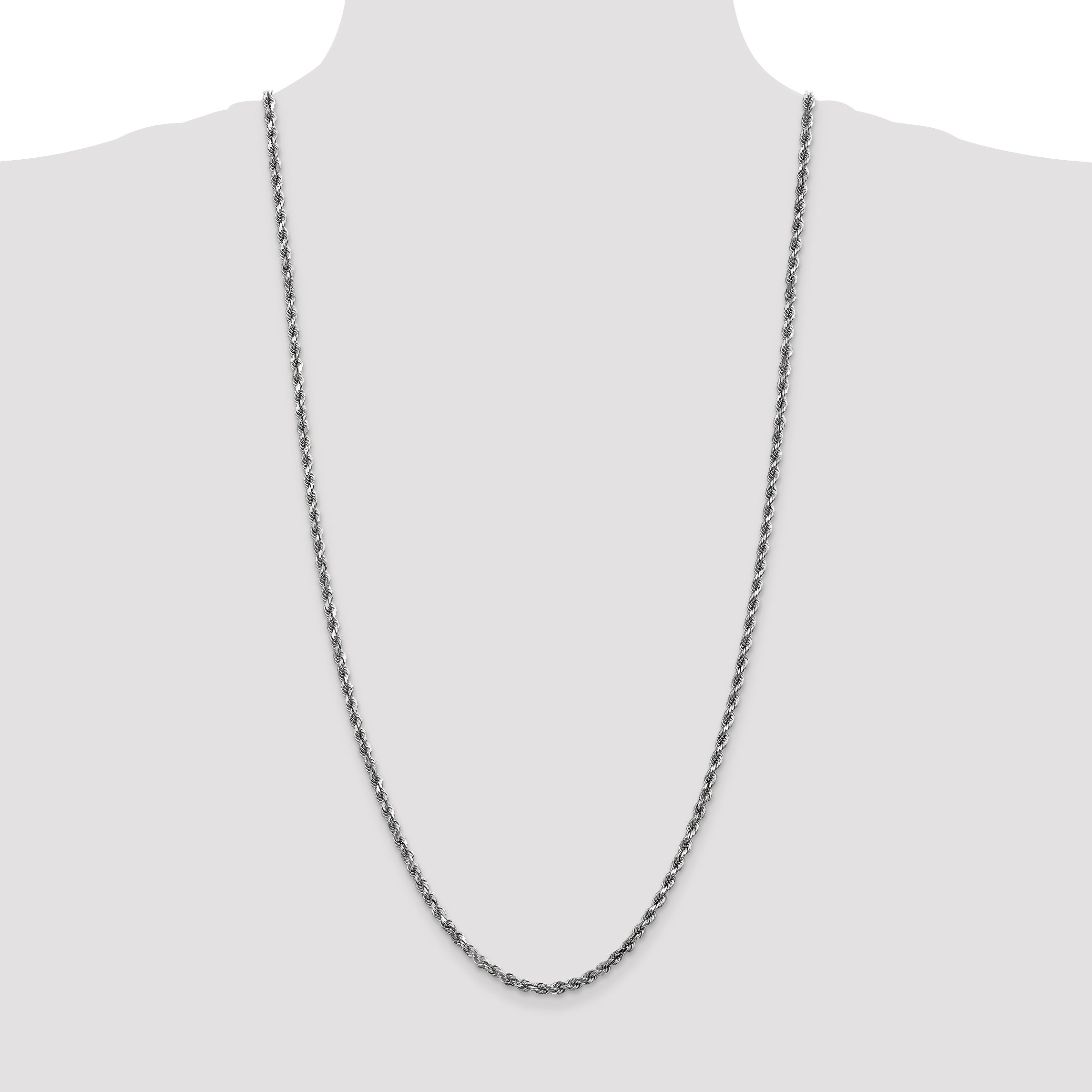 14K White Gold 26 inch 3.5mm Diamond-cut Rope with Lobster Clasp Chain 025W