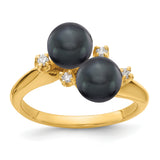 14k 6mm Black Freshwater Cultured Two-Pearl and 1/20 carat A Diamond Ring Y1875BP/A