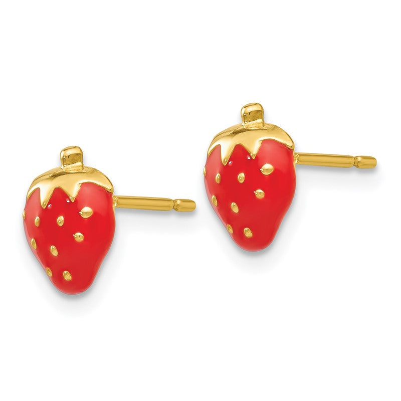 14k Red Enameled Strawberry Post Earrings YE595