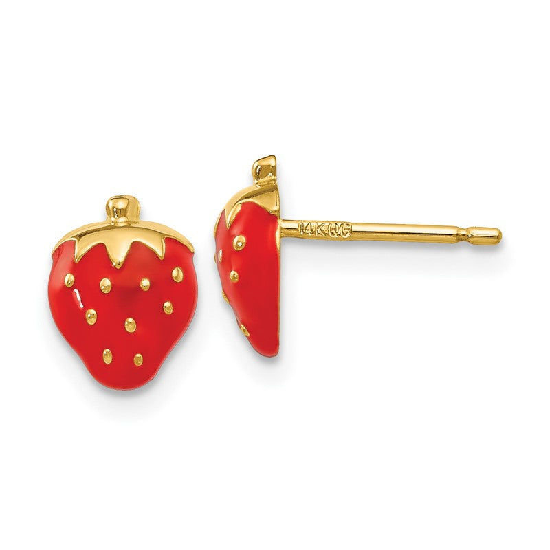 14k Red Enameled Strawberry Post Earrings YE595