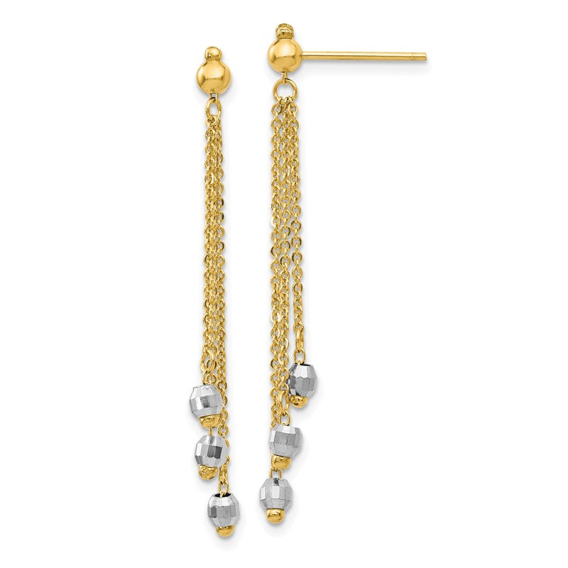 14K Two-tone Faceted Beads and Cable Chain Dangle Post Earrings TH555
