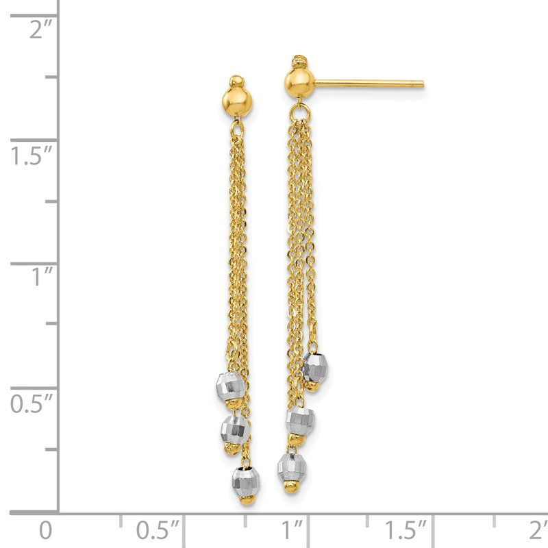14K Two-tone Faceted Beads and Cable Chain Dangle Post Earrings TH555