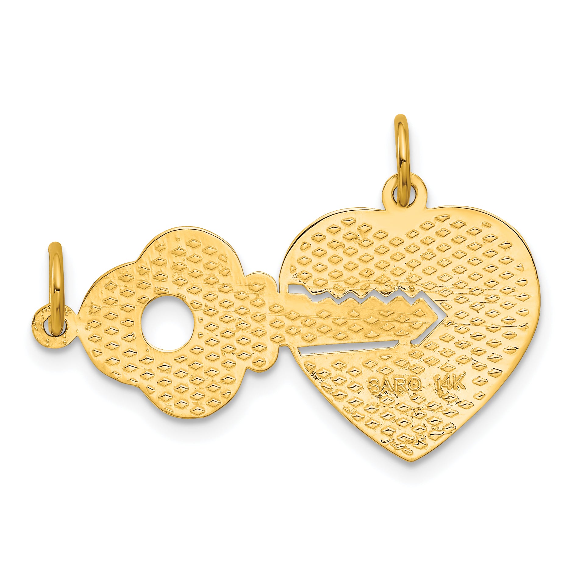 14K Polished 2-Piece Break-Apart HE WHO HOLDS THE KEY CAN UNLOCK MY HEART Charm C1025