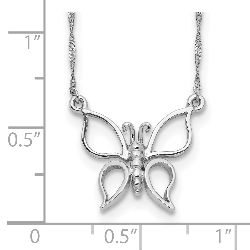 14k White Gold Polished Open Butterfly 17 inch Necklace SF2274