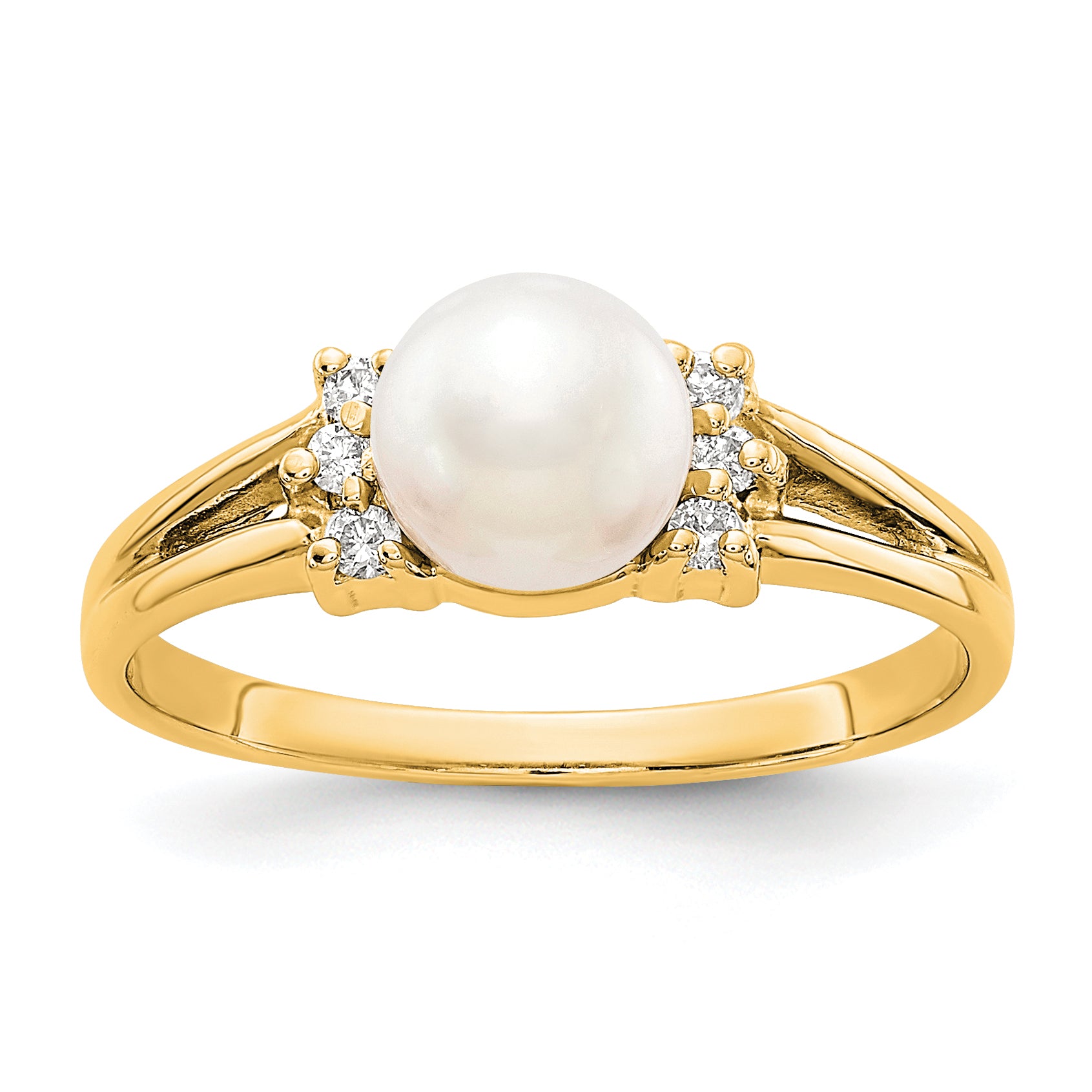 14k 6mm FW Cultured Pearl AA Diamond ring Y4310PL/AA