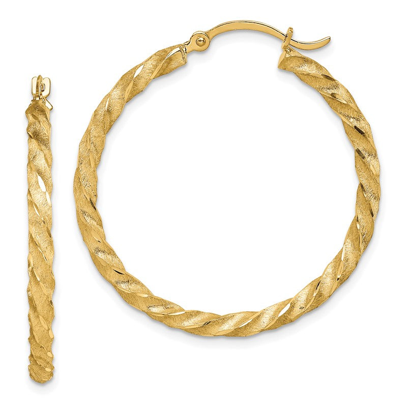 14K Twisted Satin Diamond-Cut Hoop Earrings TF1612