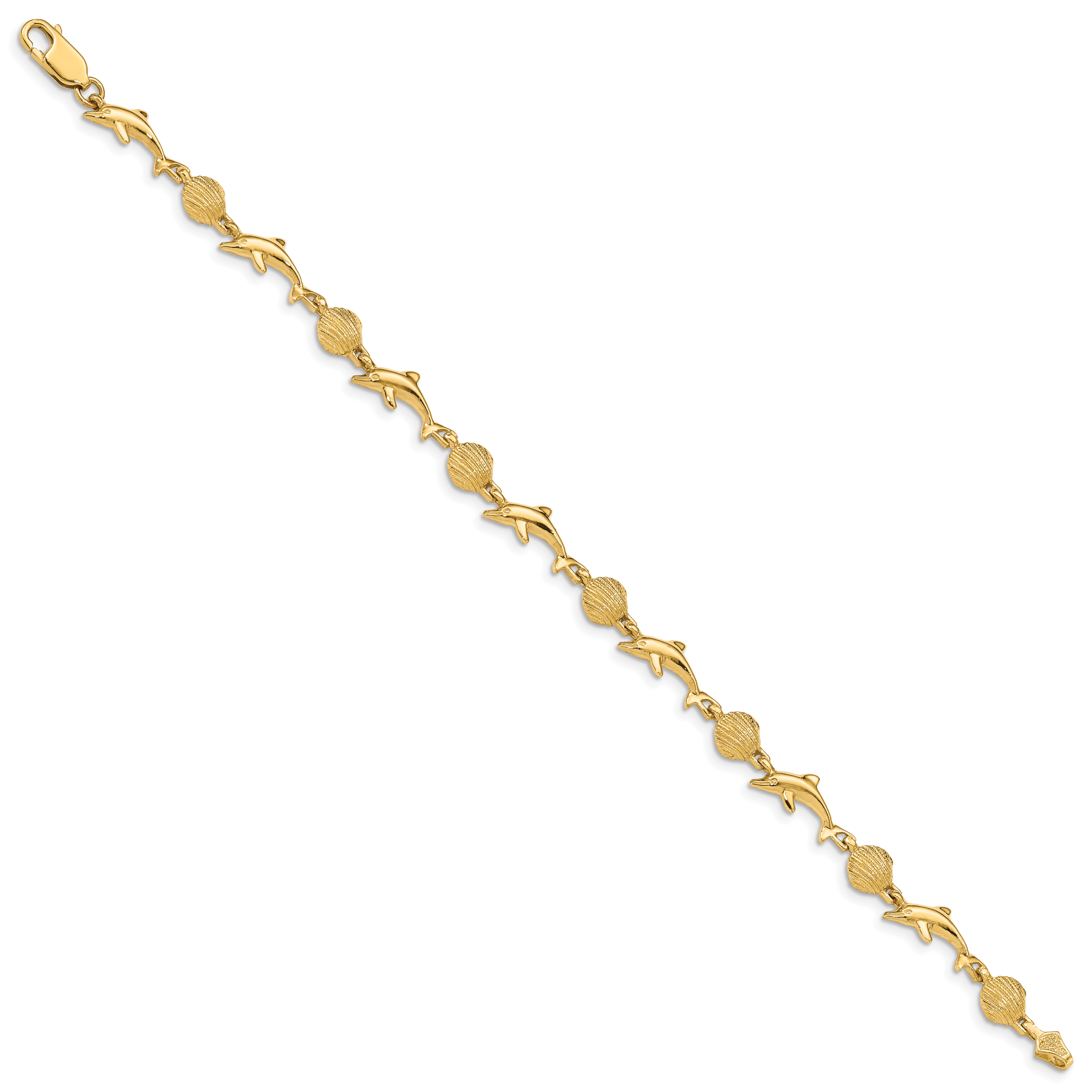 14K Polished Dolphin and Sea Shell 7 inch Bracelet FB1246
