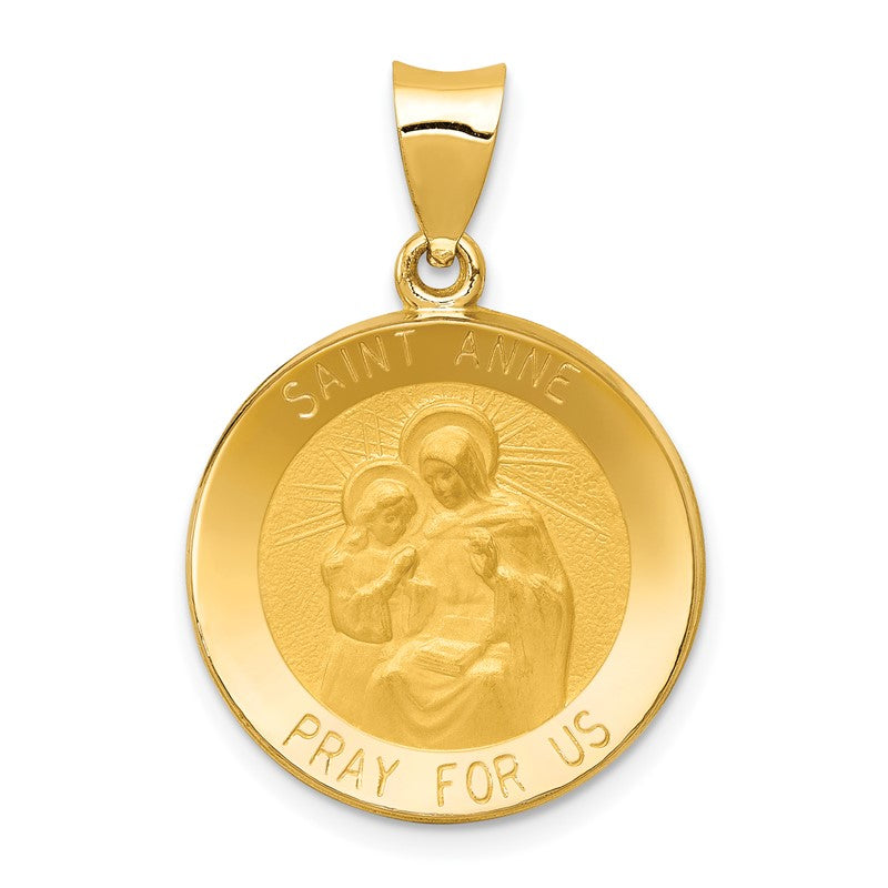 14k Polished and Satin Hollow St. Anne Medal Pendant XR1286