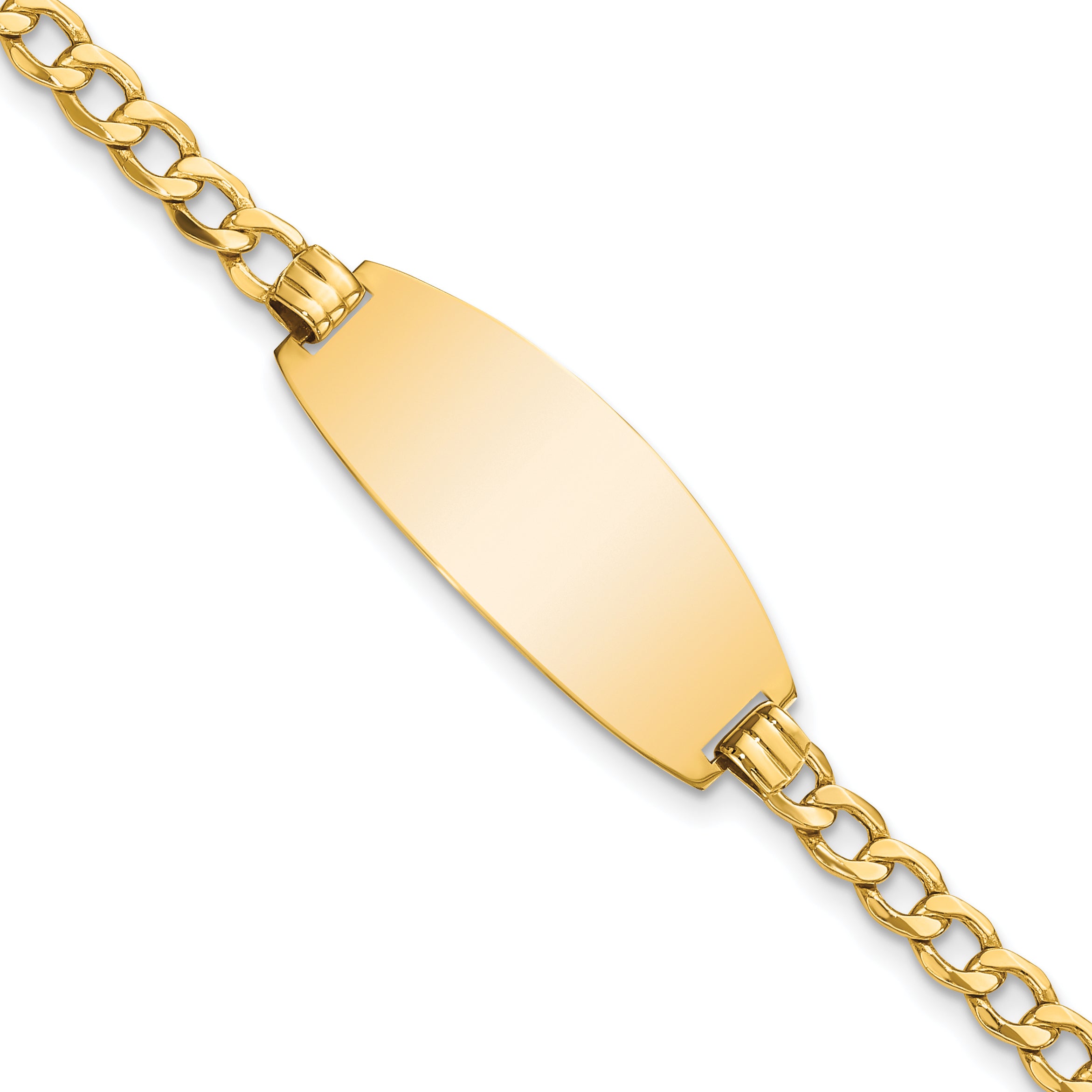 14k Polished Semi-Solid Chain/Solid Plate Curb Link Oval 27x11.5mm Plate 7 inch ID Bracelet LID93