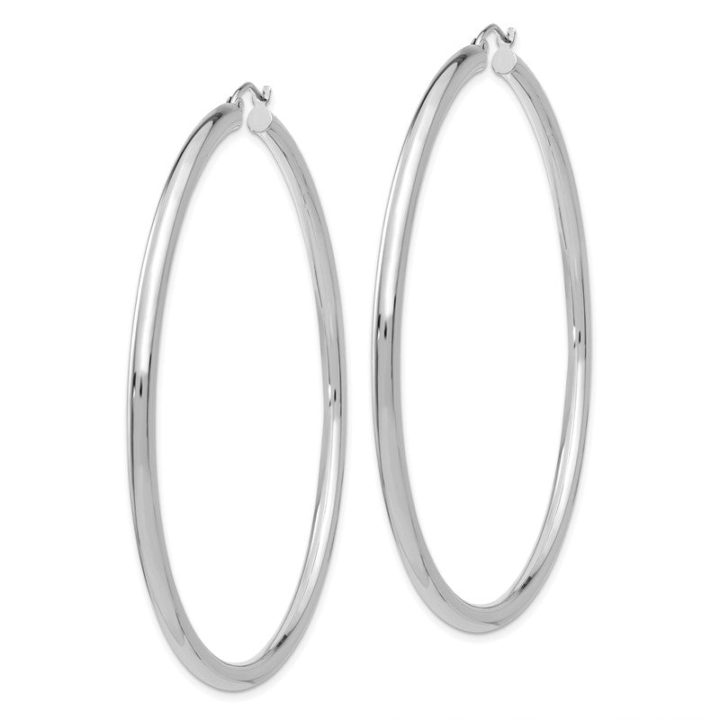 14K White Gold 3x65mm Polished Lightweight Tube Hoop Earrings T857L