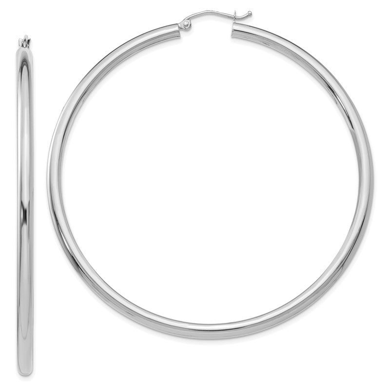 14K White Gold 3x65mm Polished Lightweight Tube Hoop Earrings T857L