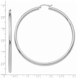 14K White Gold 3x65mm Polished Lightweight Tube Hoop Earrings T857L