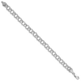 14k White Gold 7.5mm Hollow Triple Link 7.25 inch Charm Bracelet WST1