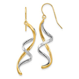 14k Two-tone Polished Fancy Spiral Dangle French Hook Earrings TL905