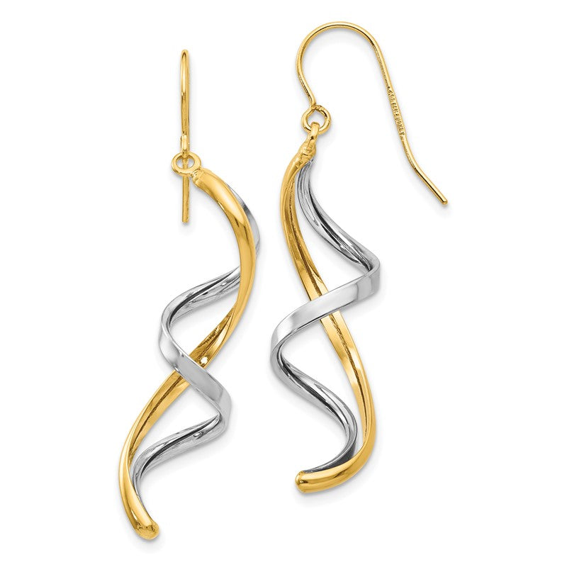 14k Two-tone Polished Fancy Spiral Dangle French Hook Earrings TL905