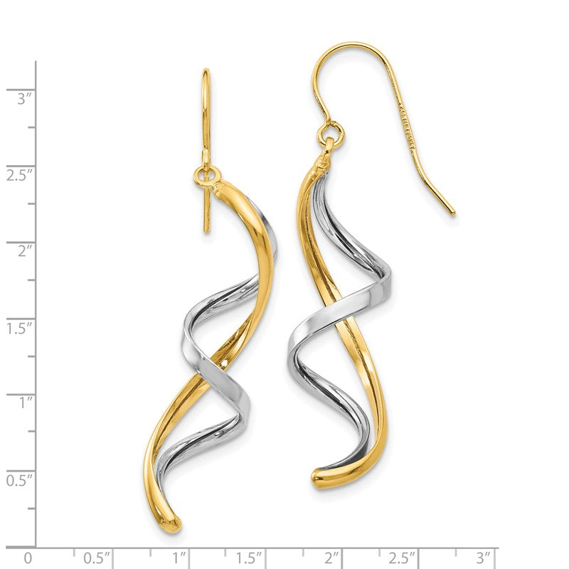14k Two-tone Polished Fancy Spiral Dangle French Hook Earrings TL905