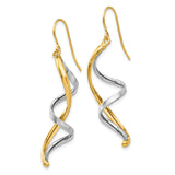 14k Two-tone Polished Fancy Spiral Dangle French Hook Earrings TL905
