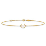 14K Textured and Polished Crescent Moon 9 inch Plus 1 inch Extender - Total 10 inch Anklet ANK274