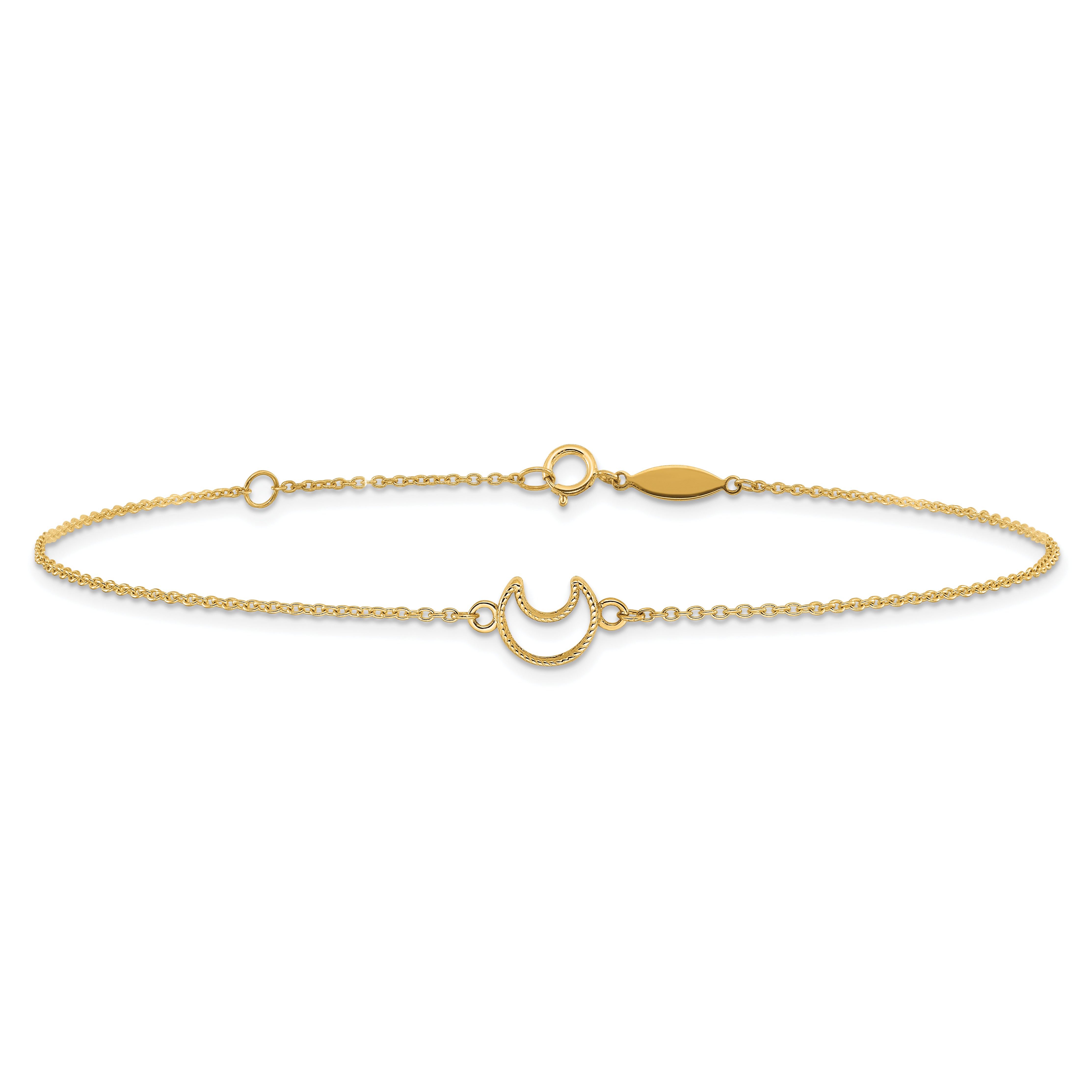 14K Textured and Polished Crescent Moon 9 inch Plus 1 inch Extender - Total 10 inch Anklet ANK274