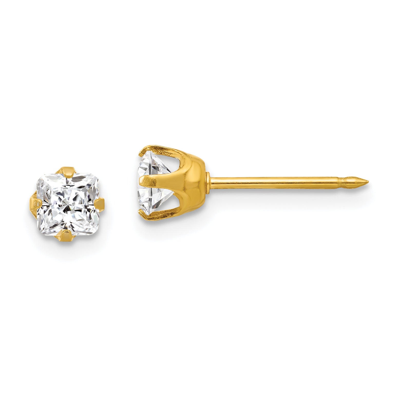 Inverness 14k 5mm Square Princess CZ Post Piercing Earrings 264E