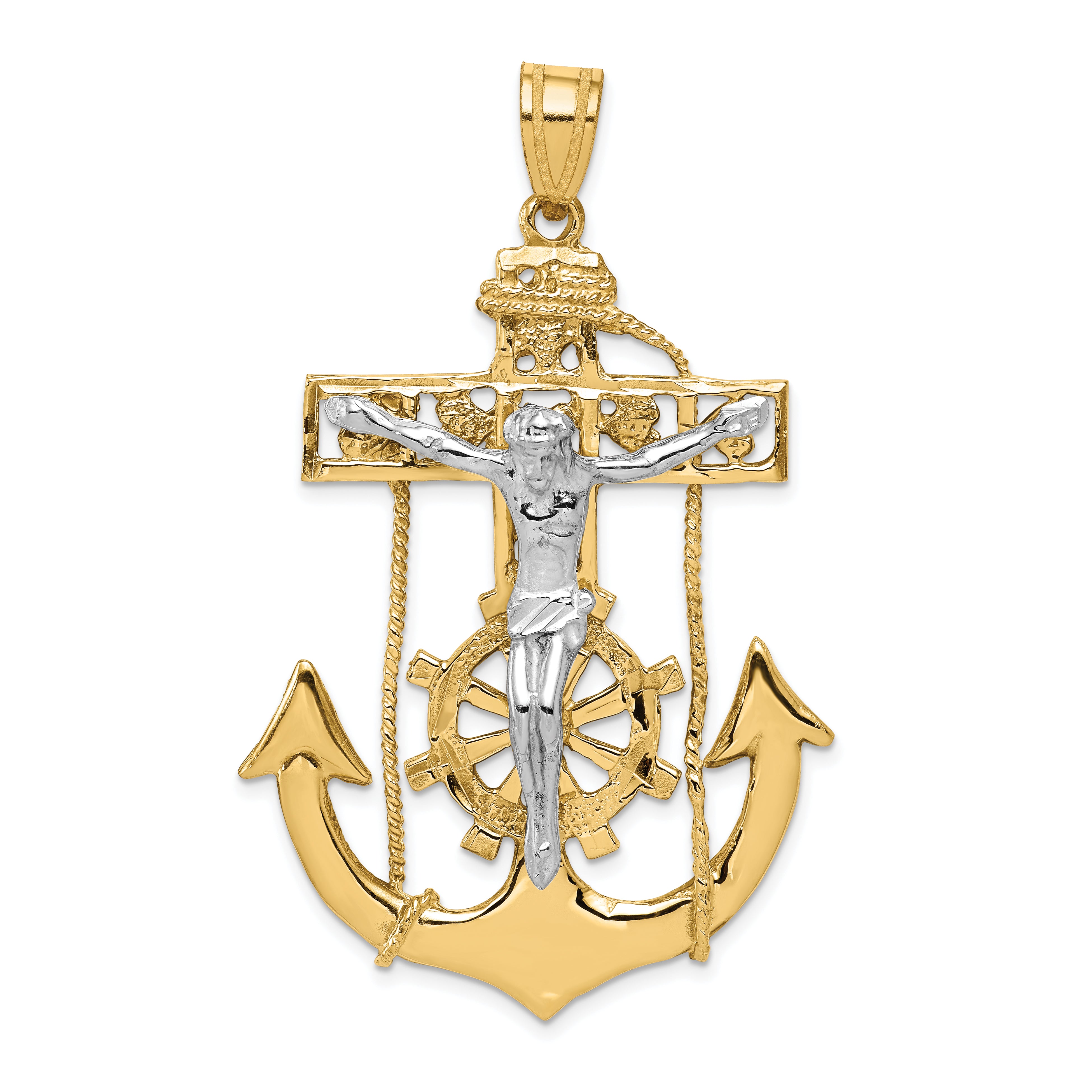 14k Two-tone Large Mariners Crucifix Pendant C1419