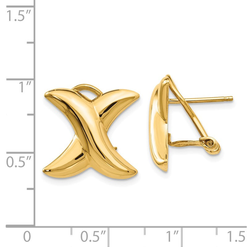 14k 16mm Polished X Omega Back Post Earrings E324