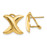 14k 16mm Polished X Omega Back Post Earrings E324