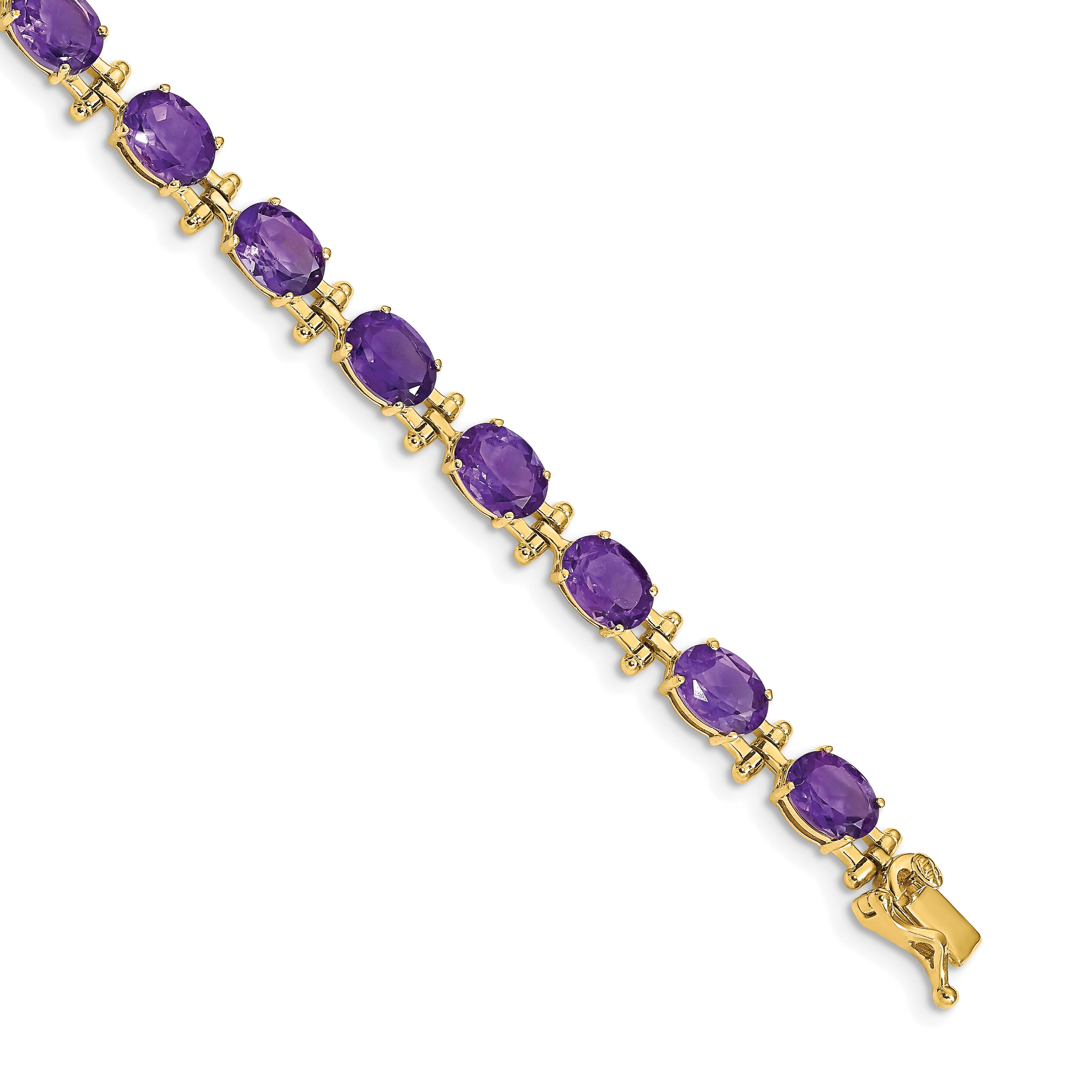 14k White Gold Complete Oval Amethyst 7 inch Bracelet BM4501