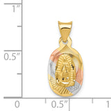 14K with Rose and White Rhodium Diamond-cut Solid Our Lady Of Guadalupe Oval Pendant K5637