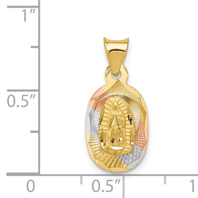 14K with Rose and White Rhodium Diamond-cut Solid Our Lady Of Guadalupe Oval Pendant K5637