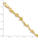 14k Polished and Textured Ocean Motif 7 inch Bracelet FB1494