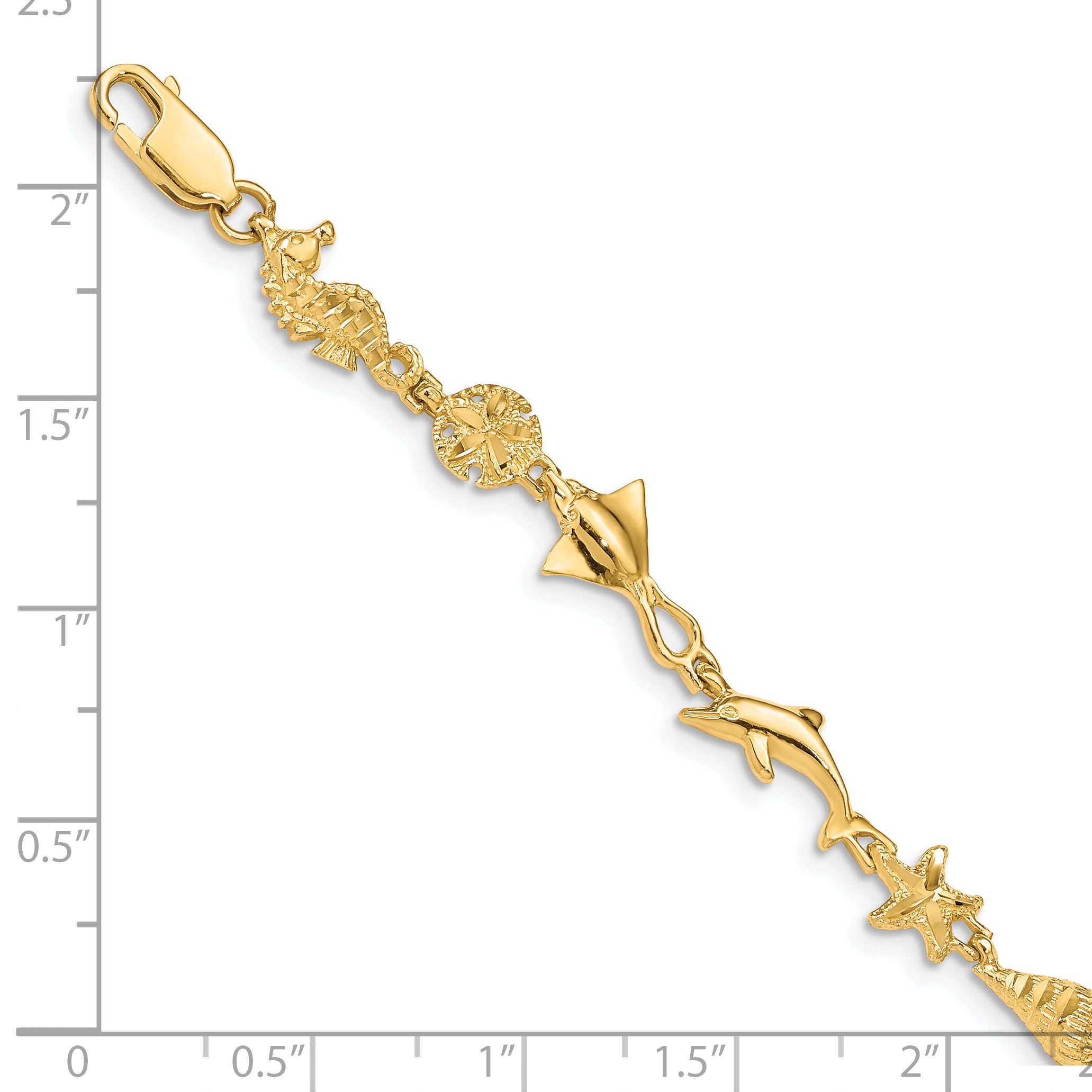14k Polished and Textured Ocean Motif 7 inch Bracelet FB1494