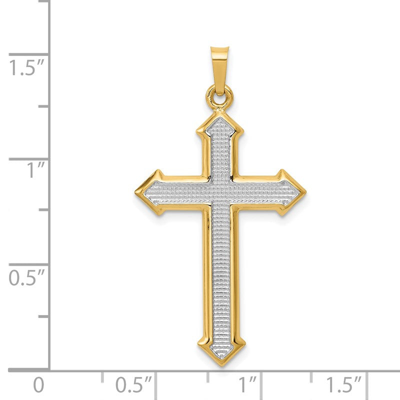 14k and White Rhodium Polished and Textured Passion Cross Pendant XR1620