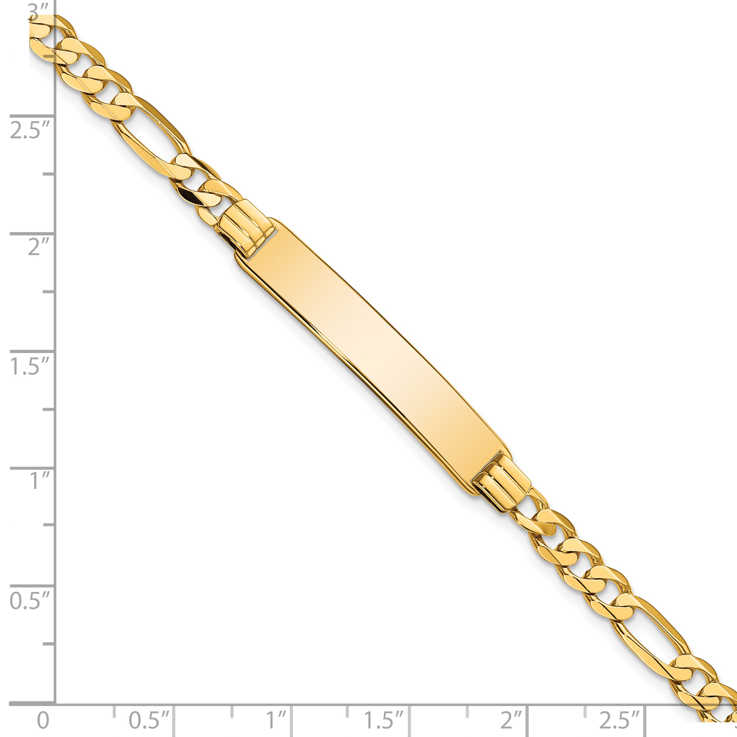 14k Polished Solid Chain/Solid Plate Flat Figaro Link 33.5x7mm Plate 7 inch ID Bracelet LID78