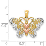 14k Two-tone with White Rhodium Butterfly with Hearts Pendant D4201
