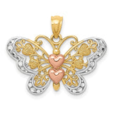 14k Two-tone with White Rhodium Butterfly with Hearts Pendant D4201