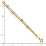 14K Two-tone 2-Strand Chain with Mirror Beads 9 inch Plus 1 inch Extender - Total 10 inch Anklet ANK241