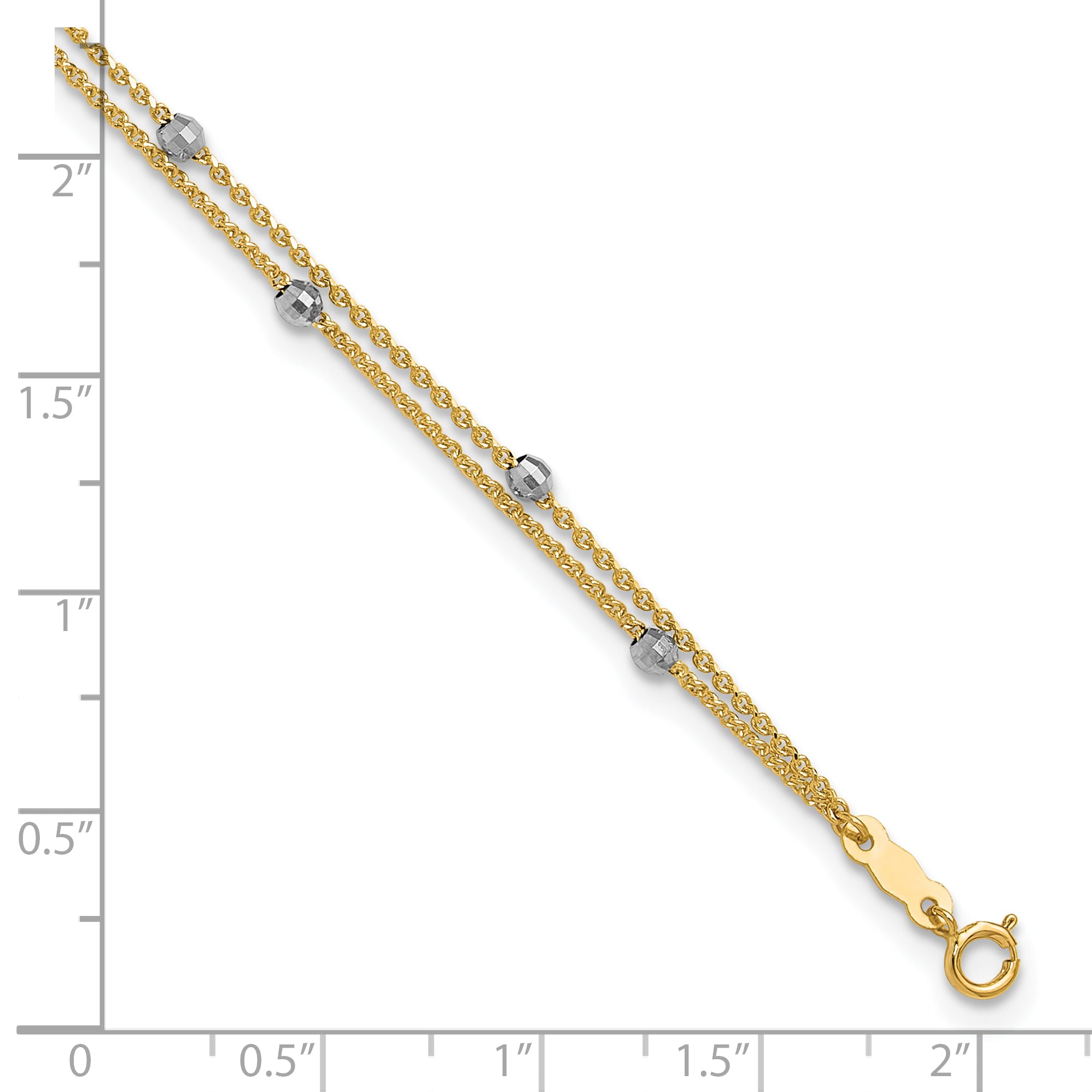 14K Two-tone 2-Strand Chain with Mirror Beads 9 inch Plus 1 inch Extender - Total 10 inch Anklet ANK241