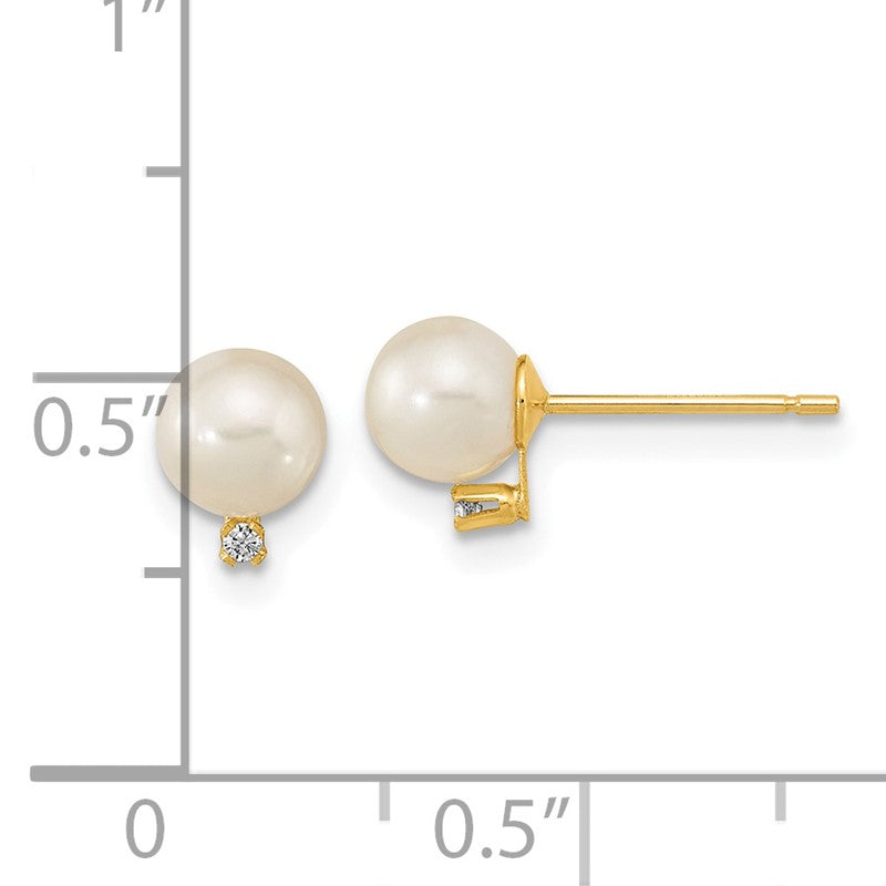 14k 5-5.5mm White Round Freshwater Cultured Pearl and CZ Post Earrings XF620E