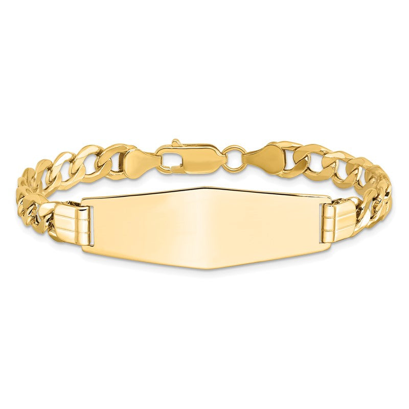14k Polished Semi-Solid Chain/Solid Plate Curb Link Soft Diamond Shape 39x14mm Plate 7 inch ID Bracelet DCID142C